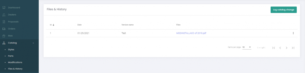 Manufacturers’ view of Files & History module