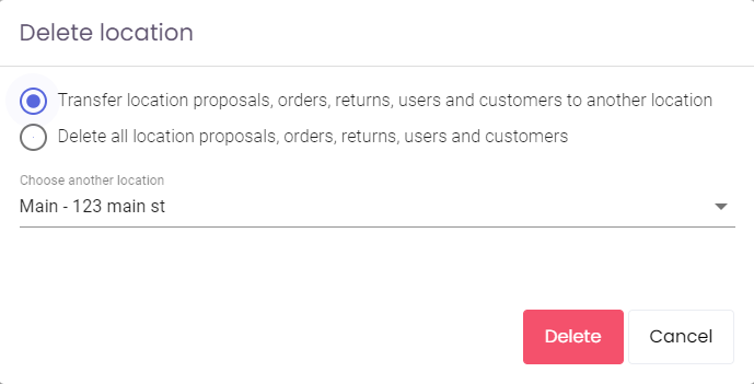 Delete Location Dialog within Cabinet Pricing & Ordering App by KitchenDEV