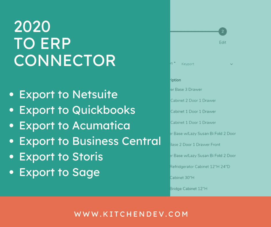 2020 to ERP Connector card listing exports to NetSuite, QuickBooks, Acumatica, Business Central, Storis and Sage