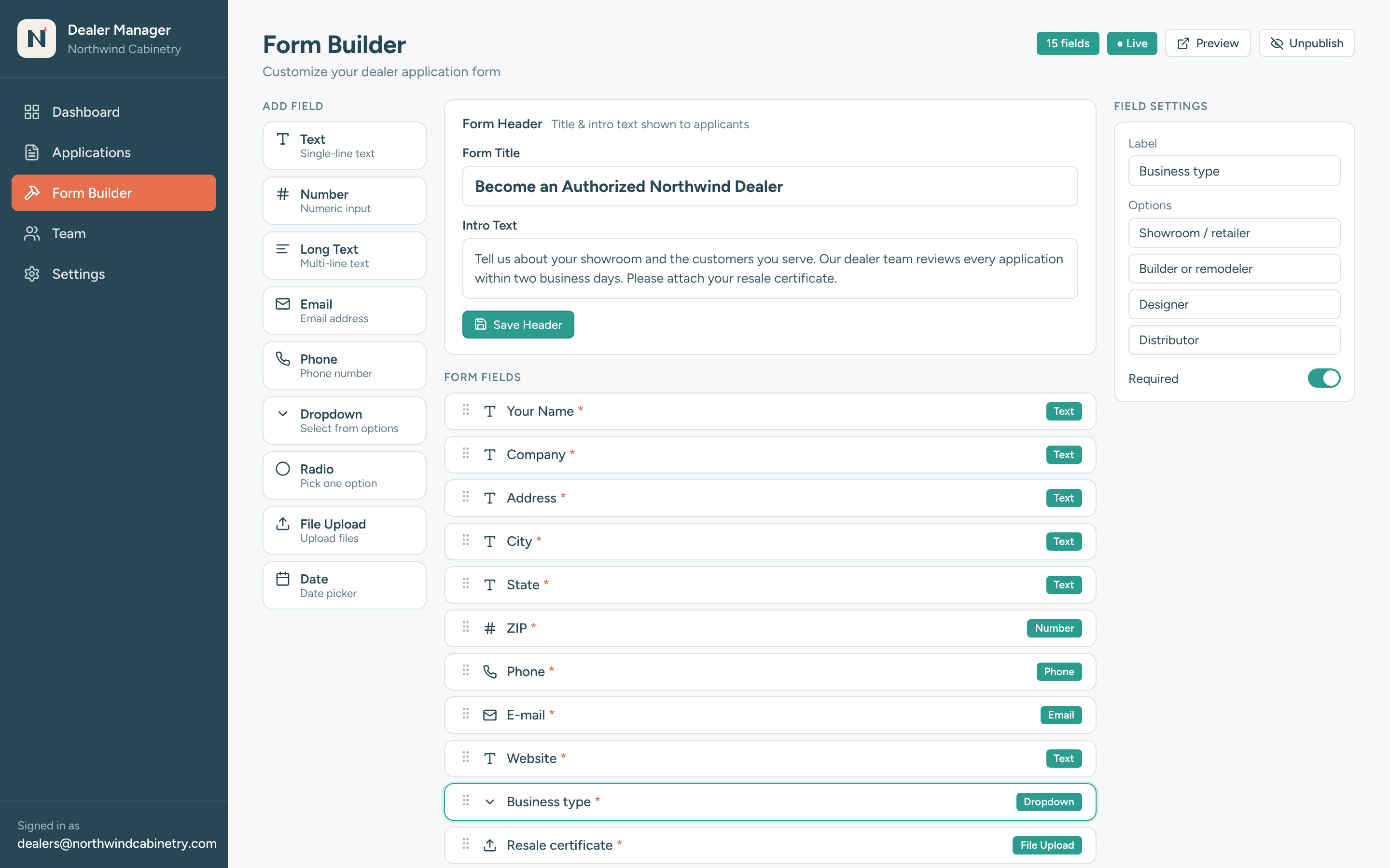 Build your application form