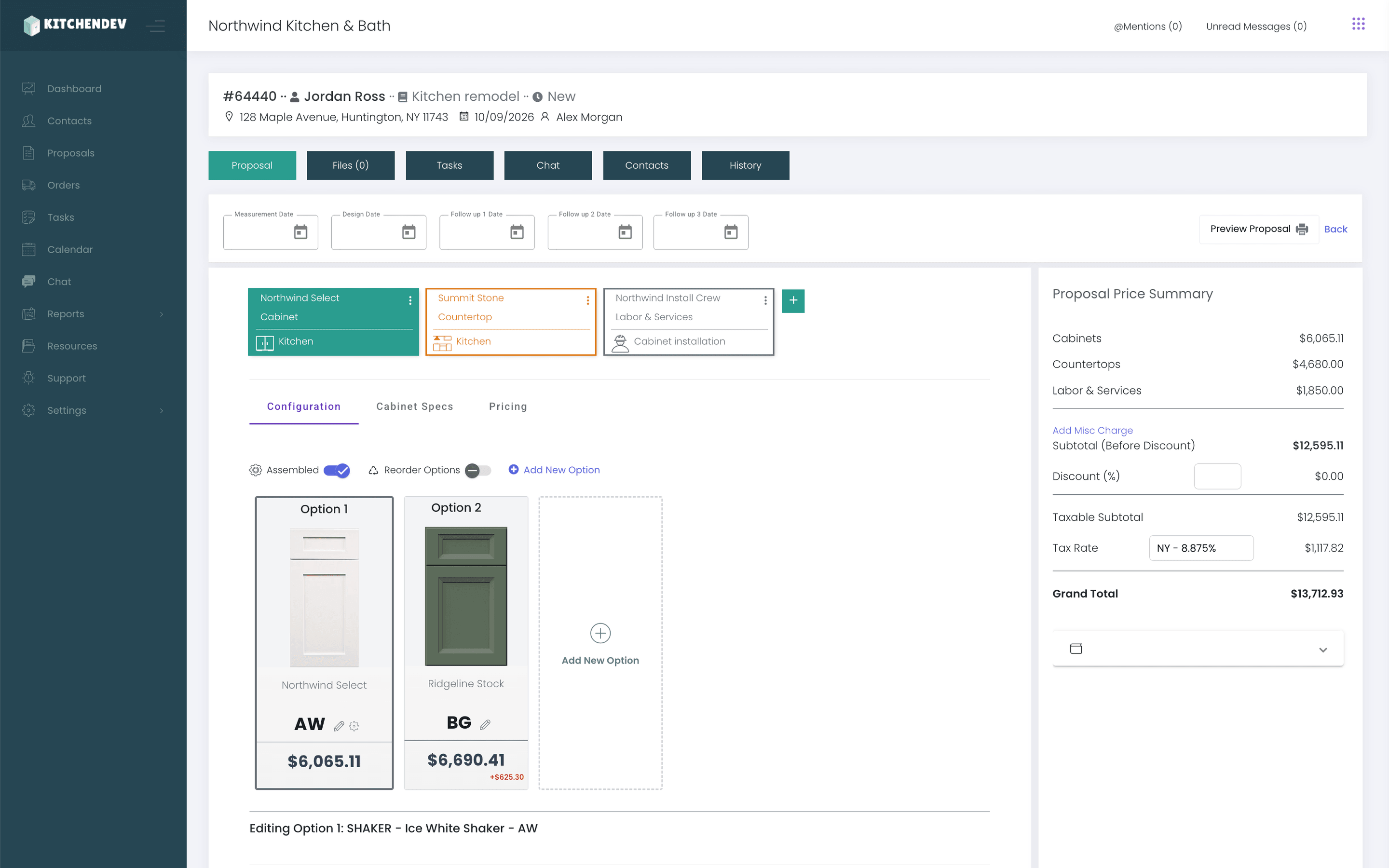 Know your margin before the quote goes out: option cards