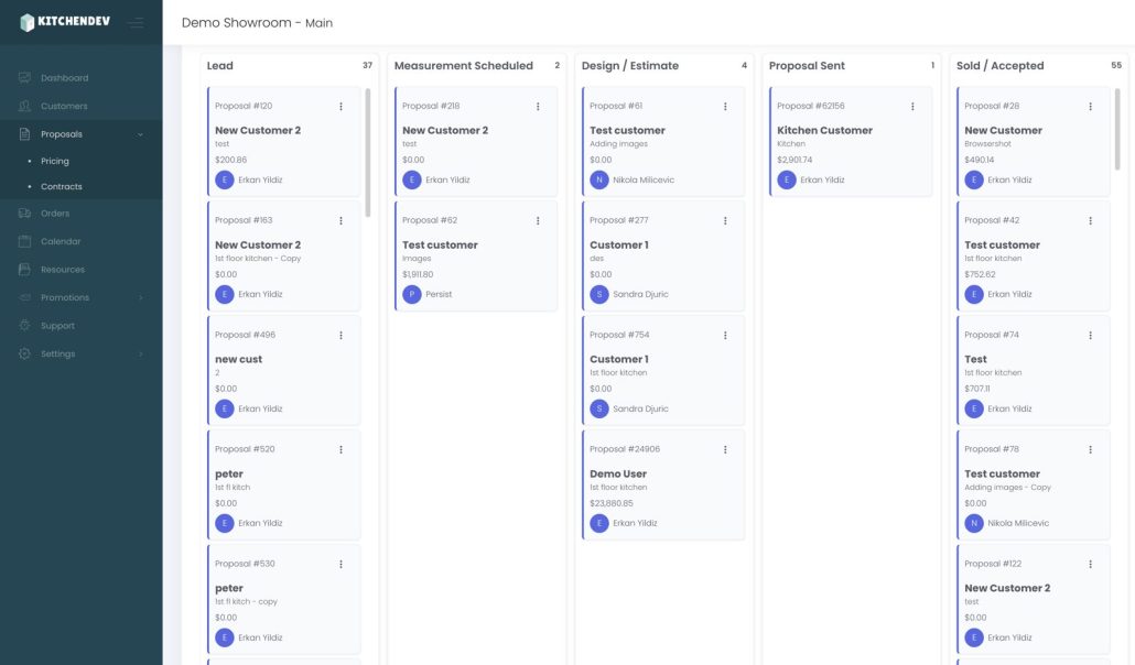 KitchenDEV CRM Pipeline View